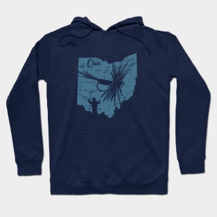 Fly Fishing Ohio State Map Distressed Blue Hoodie